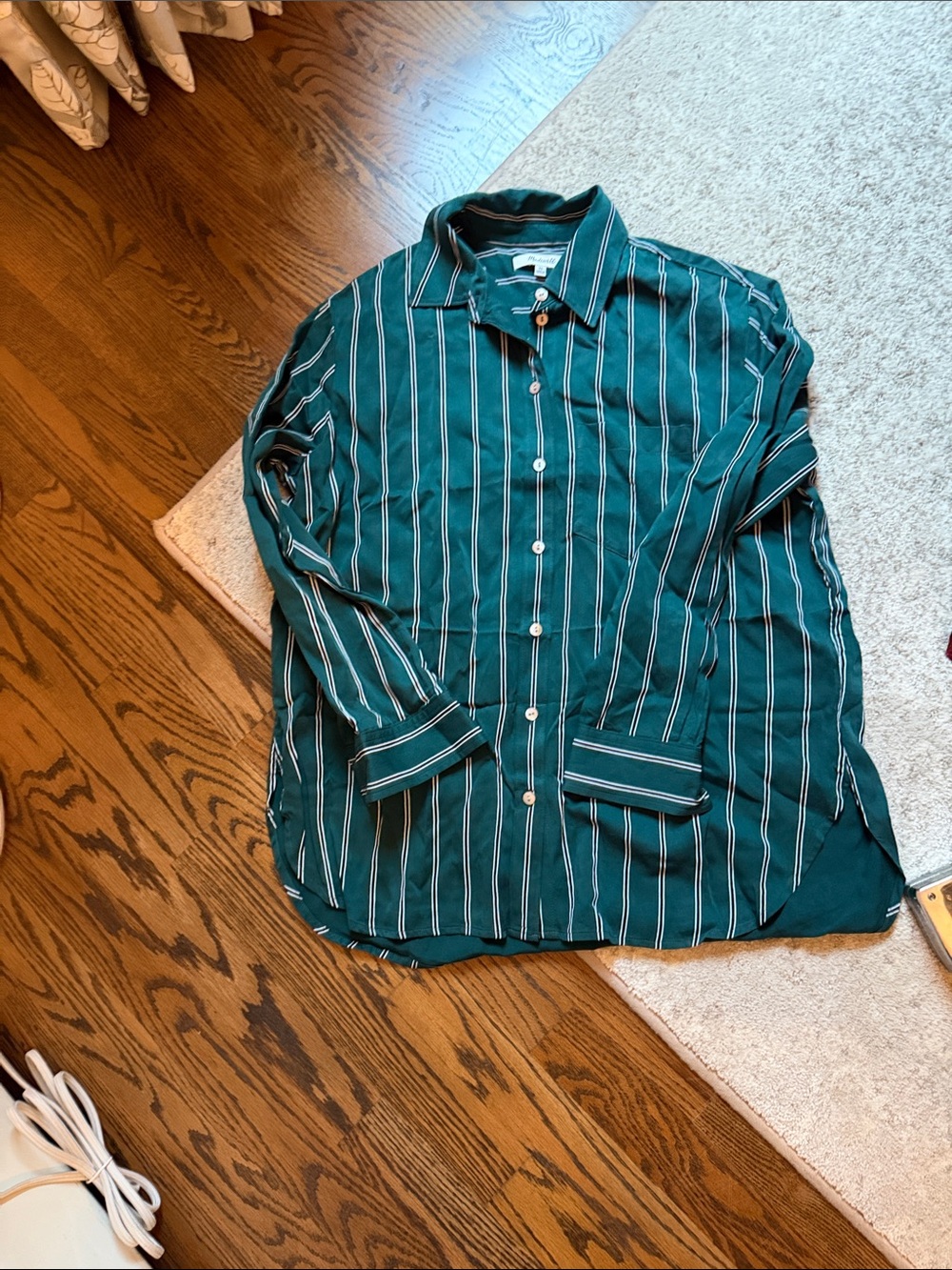 Madewell Teal Green Vertical Stripe Button-Down Shirt